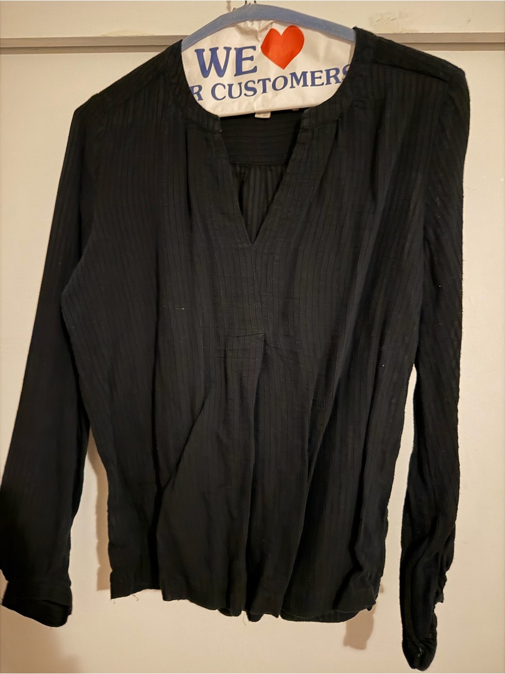 LOFT Black Textured Square-Stripe Notch-Neck Top